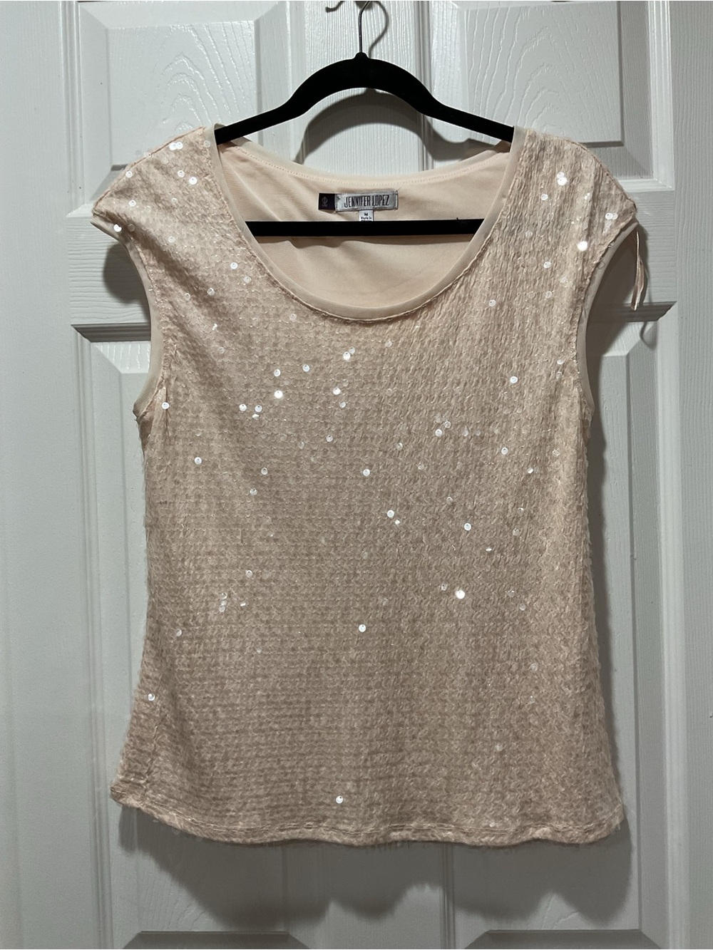 Jennifer Lopez Pale Blush Sequin Cap Sleeve Camisole Shell Top NWOT